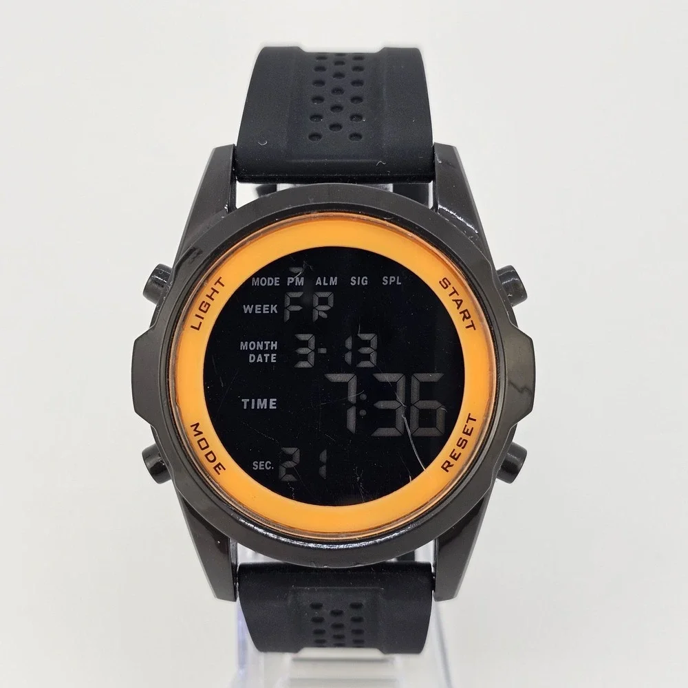 Men's Digital Watch 48MM Black Case Black Plastic Bands New Battery